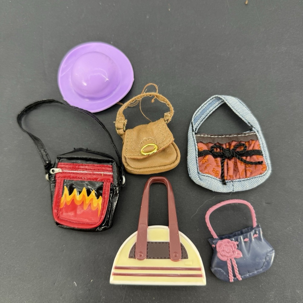 My Scene Doll Purse Lot 5 Handbags + Purple Hat Mattel Barbie Accessories